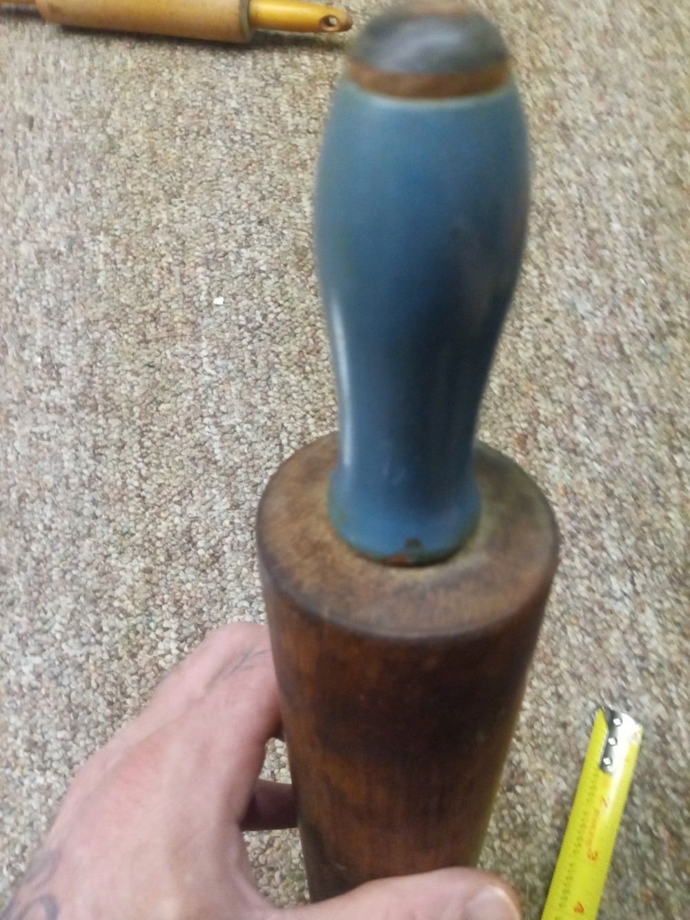 Vintage Style Wooden Rolling Pin with Blue Handle